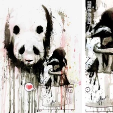 32W"x46H" TAKE SADNESS AWAY by LORA ZOMBIE - PANDA HEART GIRL CHOICES of CANVAS