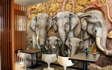 3D Relief Elephant 5257 Wallpaper Mural Wall Print Wall Wallpaper Murals US Coco