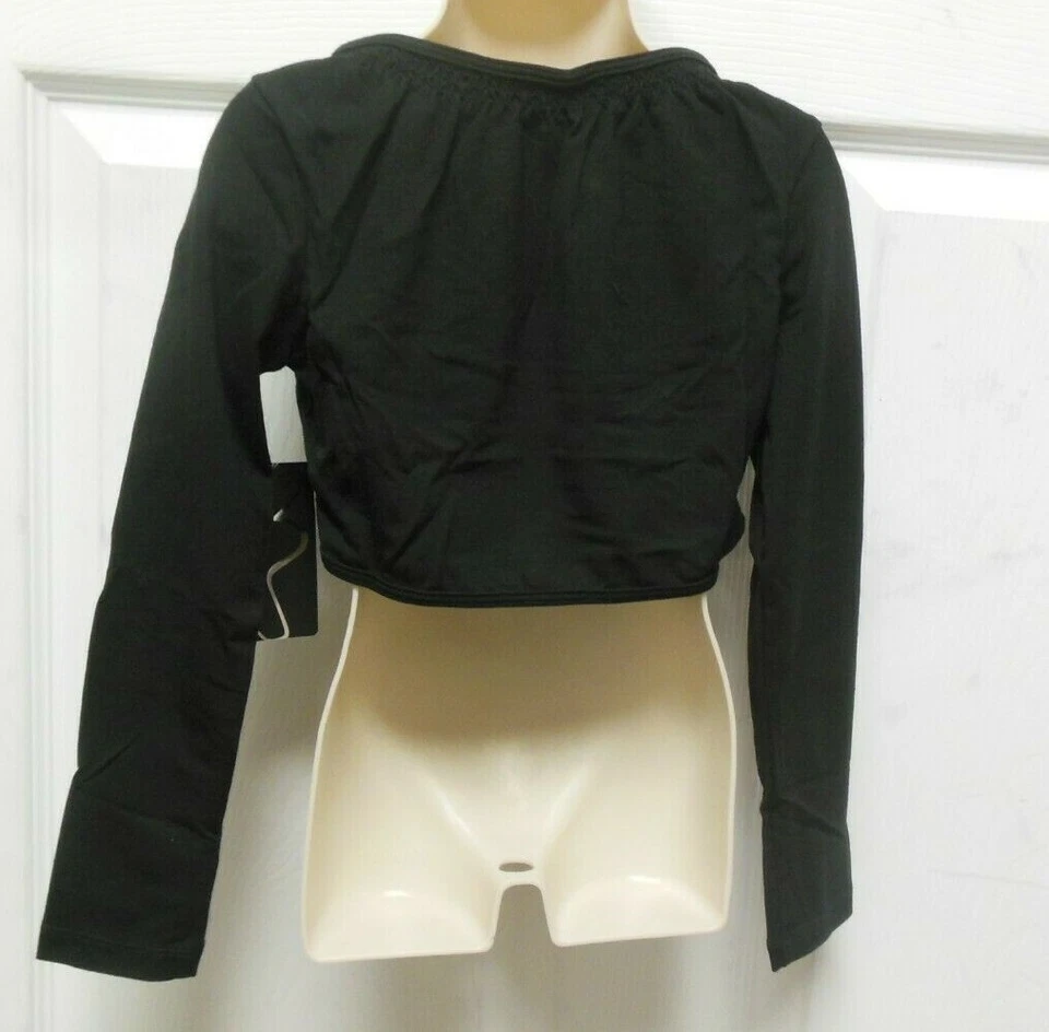 Bloch Negro Niñas Ahumado Manga Larga Top Corbata Frontal Top Encogerse de hombros CZ9006 talla 6x-7 Foto 2 de 4