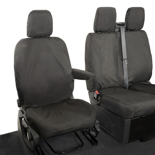 FORD TRANSIT CUSTOM PHEV FRONT SEAT COVERS TAILORED (2019-2023) BLACK 102 - Picture 6 of 24
