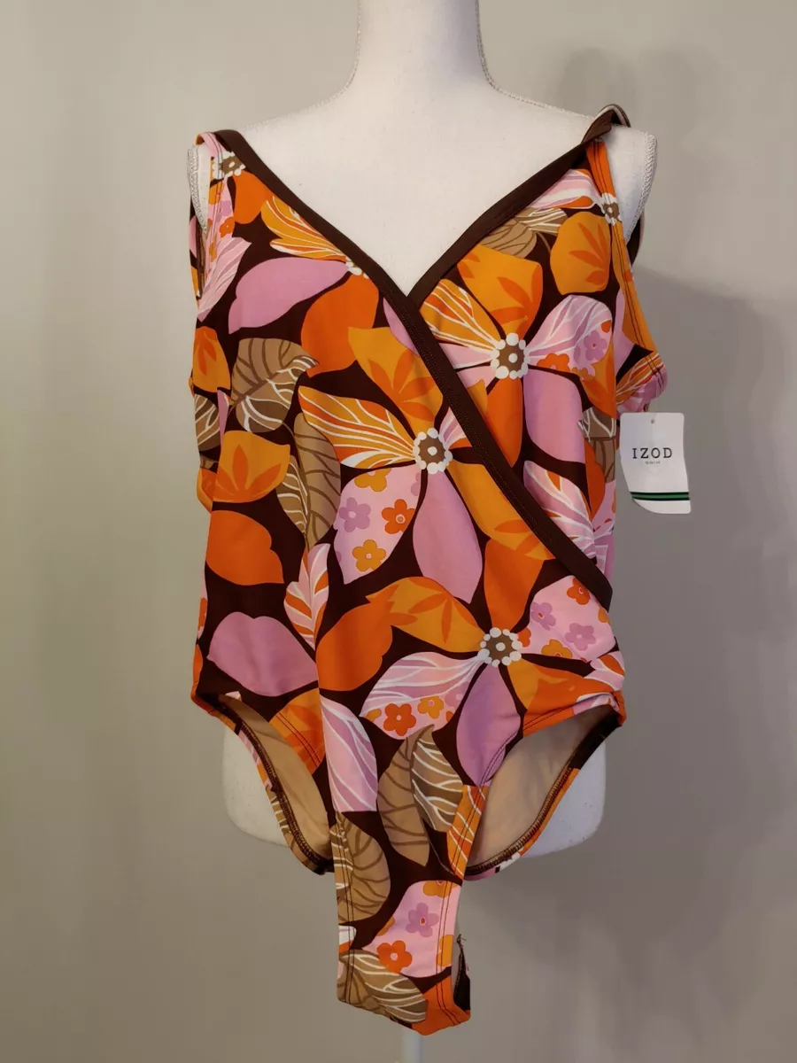 NWT Izod Women's 16 Wrap One Piece Bathing Suit Built In Bra $79