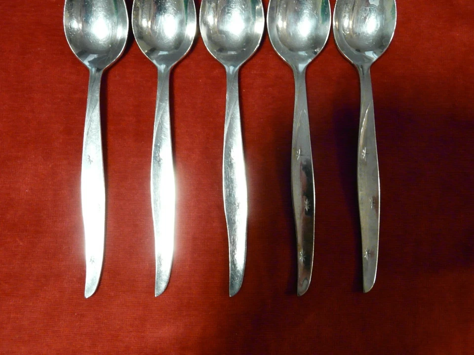 5 Teaspoons Dixon Deluxe Atomic Star Starburst MCM Stainless Flatware Japan 6" - Image 3 of 4