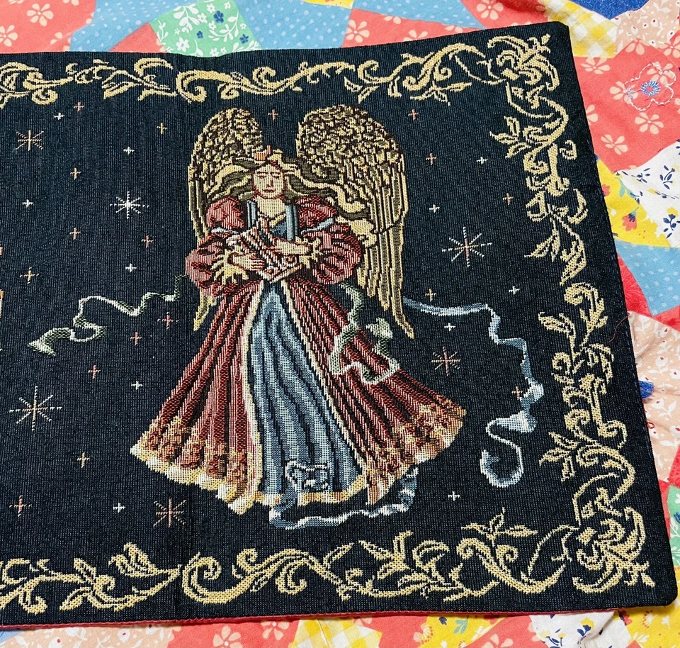 Tapeçaria de anjo decoração corredor de mesa instrumentos de tocar vintage azul marinho Borgonha - Imagem 4 de 4