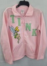 Disney TINK Tinkerbell Full Zip Up Pink Fleece Sweatshirt Size Medium