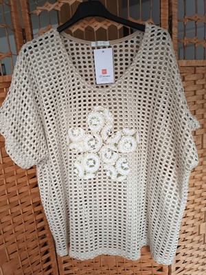 Italy Damen Netzteil*Oversize*Gr. 40,42,44* Beige / Gold * Pailletten* Netzshirt
