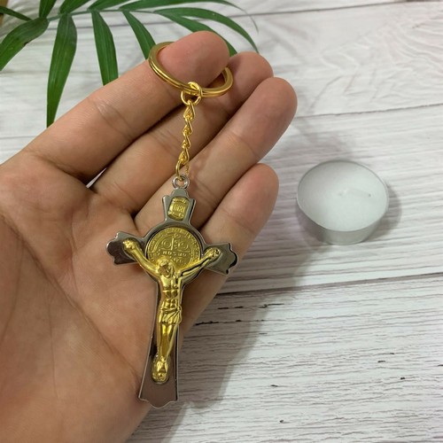 Cross Keychain Stainless Steel Silver Gold Keychain Catholic keyRing Jerusalem✝️ - Picture 3 of 8
