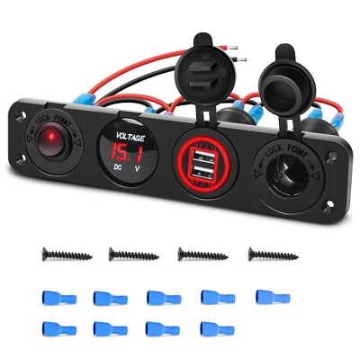 Nilight 4 in 1 ON/Off Charger Socket Panel Dual USB Socket Rocker Toggle Switch