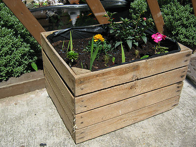 1 x PFLANZGEFÄSS VINTAGE RUSTIKAL HOLZ APFELKISTE GARTEN BLUMENAUFSTELLER TOPF