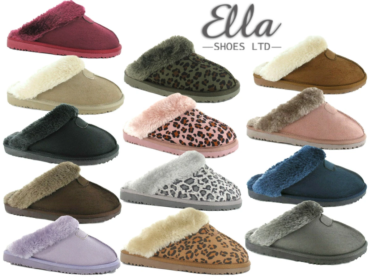 Ladies Ella Slippers Luxury Memory Foam Faux Fur Lined Outdoor