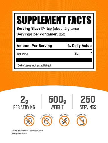 BulkSupplements Taurine Powder - Vegan & Gluten-Free - 2g Per Serving - Picture 6 of 12