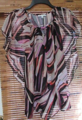  Woman blouse small multicolor shirt short sleeve Notations polyester preowned