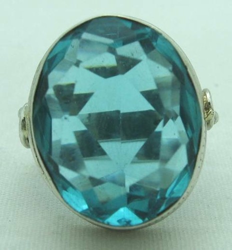 MASSIVE GORGEOUS ESTATE OVAL-CUT BLUE GLASS STERLING SILVER RING, SIZE 7.5 - Picture 6 of 7