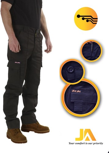 Men's Cargo Trousers Work trouser pocket Black Grey Khaki Heavy duty - Picture 5 of 5
