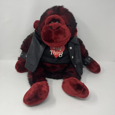 Vtg DAN DEE BURGUNDY 21'' GORILLA MONKEY MOTO JACKET VALENTINE ANIMAL Wild Thing