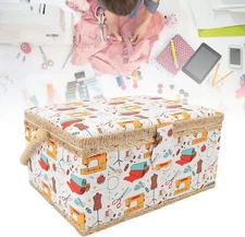 Nurnesy Sewing Basket Large Capacity Portable Sewing Storage Box Detachable Tray