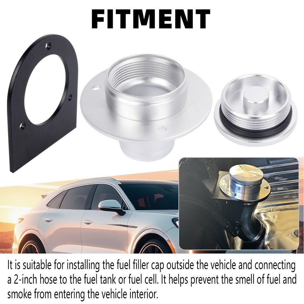 Remote Fuel Tank Filler Neck For 2" Hose with Cap w/ Black Mount Bracket 17-2530