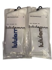 Lululemon Unisex Daily Essentials Socks Crew Length 2 Pair White Medium NEW