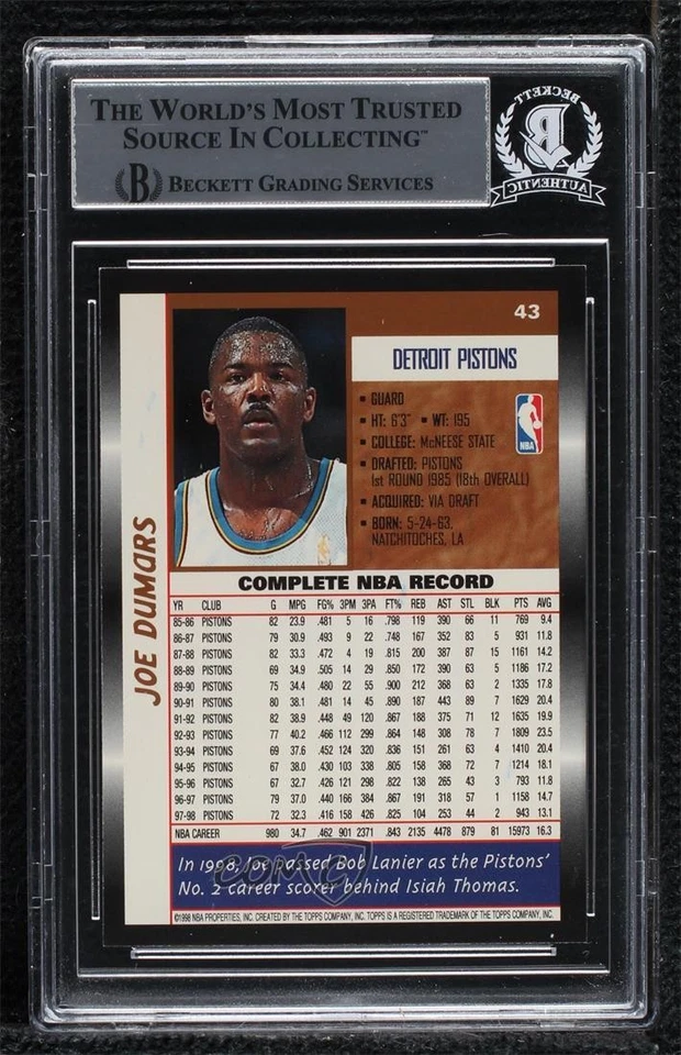 BAS 1998-99 Topps Joe Dumars #43 BGS Authentic Auto HOF - Image 2 of 2