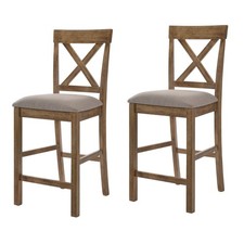 Tan and Weathered Oak Counter Height Stools with Cross Back