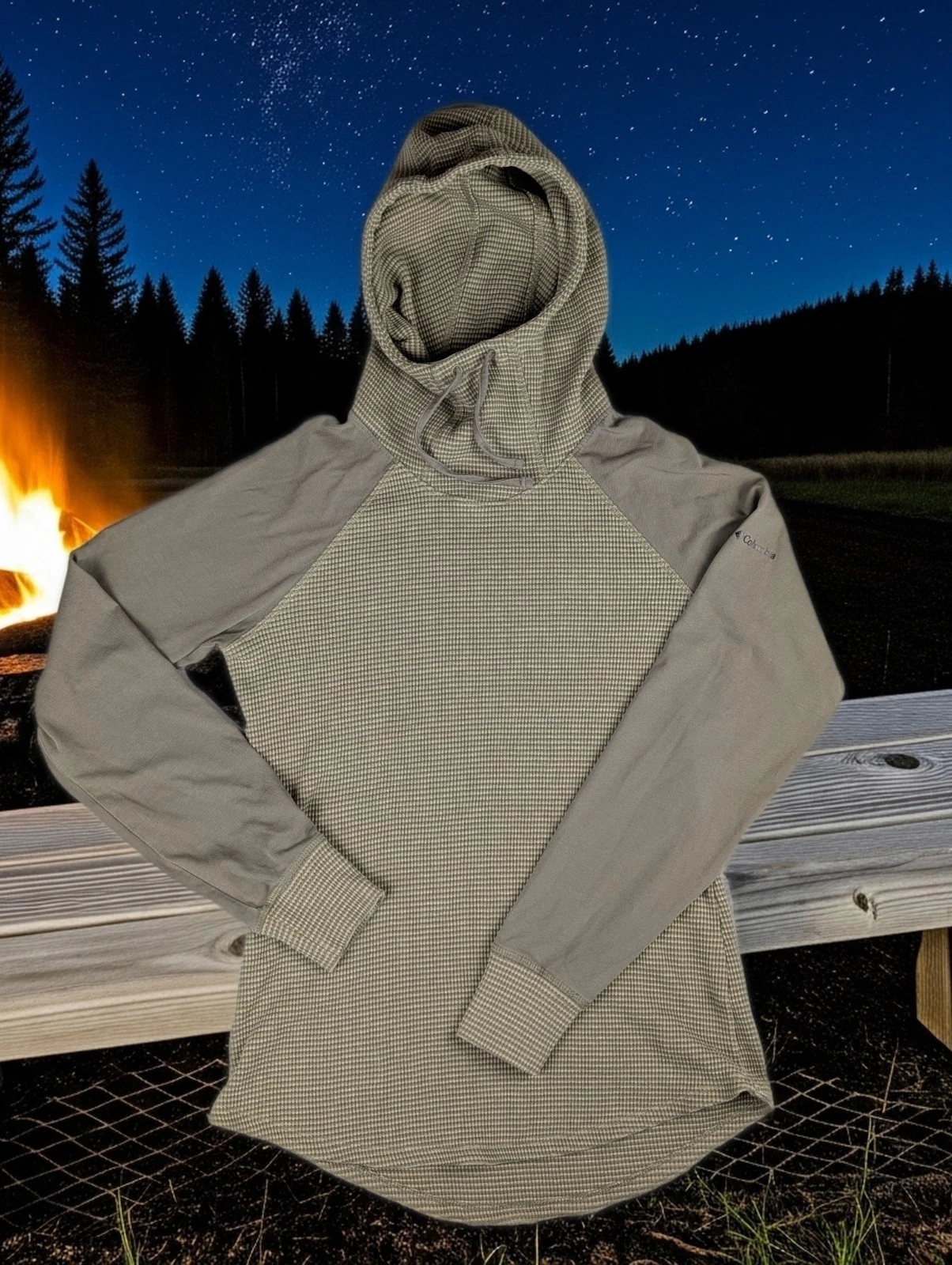 Columbia Cascade Gorge Hoodie Women's L Waffle knit Thermal Army Green