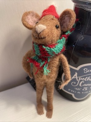 Weihnachtsmaus Baumschmuck, Filzmaus mit gestreiftem Schal, 16 cm