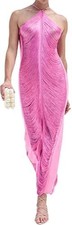 NWT SthCute Pink Draping Fringe Halter Gown sz Small no lined READ