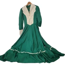 70's GUNNE SAX Dupe emerald Prairie Renaissan Maxi Boho Peasant Lace-Up Dress 