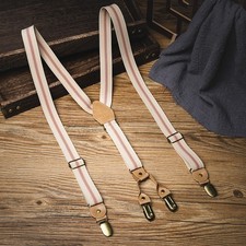 Stretchy Trouser Braces Non-slip Metal Clips Unisex Striped Y-shaped Suspenders