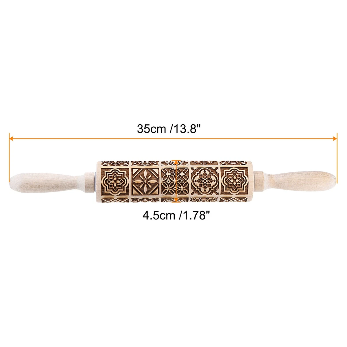 Wood Clay Roller European Style Emboss Beech 35cm x 4.5cm
