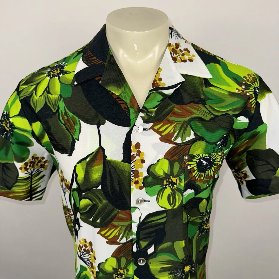 Camisa De Colección Años 60 70 Para Hombres Hawaiana Floral Poliéster Hippie Disco Woodstock Mediana Foto 2 de 4