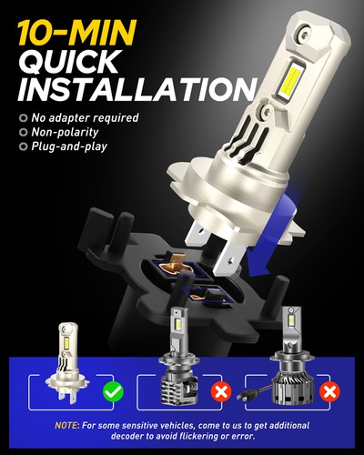 2Pcs H7 6500K LED Headlight Kit High Low Beam Bulbs 5000LM White Super Bright ED - Picture 4 of 10