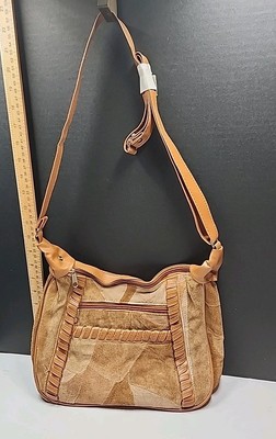 Patchwork Faux Suede Purse, Approx 11'' Wide,  7.5'' Deep, Adj. Strap,4 outer Zip