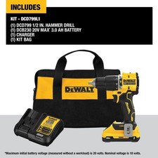 DEWALT DCD799L1 20V MAX Brushless Hammer Drill/Driver Kit w/Battery Charger Bag
