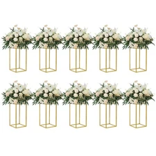 10 Pcs 15.75" Gold Wedding Flower Stand Metal Vase Column Stand Geometric Cen...