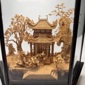 1960s Chinese Hand Carved Cork Art Diorama