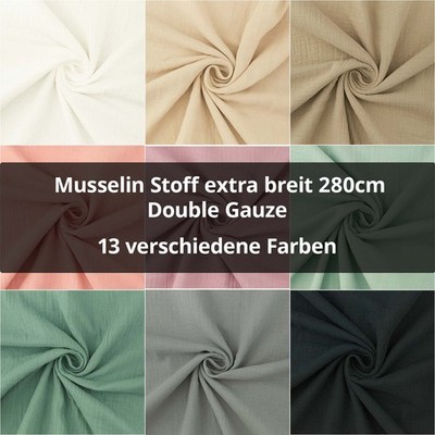 Musselin Stoff extra breit 280cm, Double Gauze, uni (Meterware ab 0,50m)