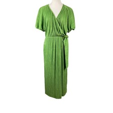 ASOS Wrap Midi Dress Lime Green Crinkle Broomstick Stretch sz 8 NWT NEW Goblin