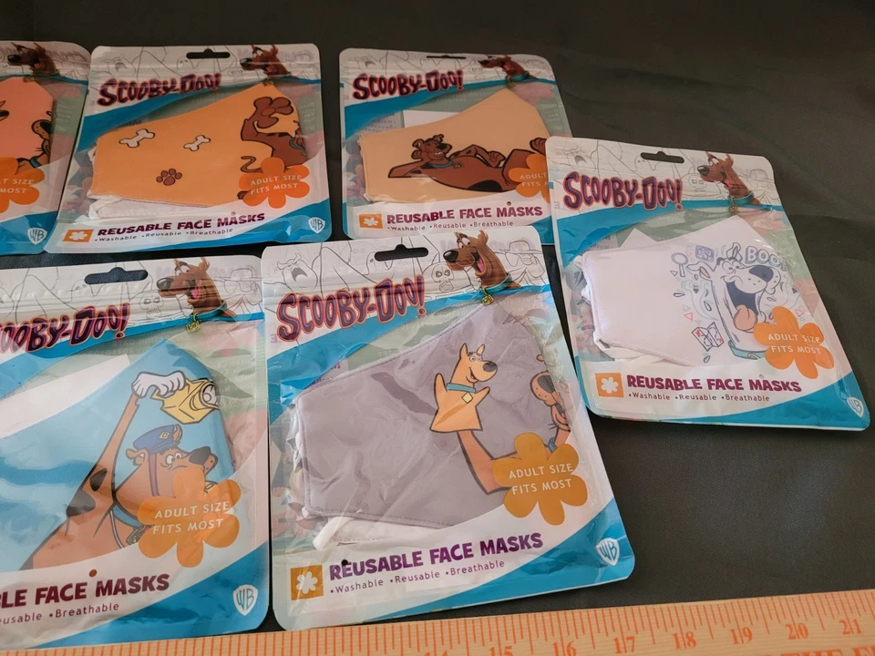 7 Pkg Scooby -Doo Adult SZ Reusable Face Masks DIFFERENT DESIGNS RARE NIP - Image 3 of 4