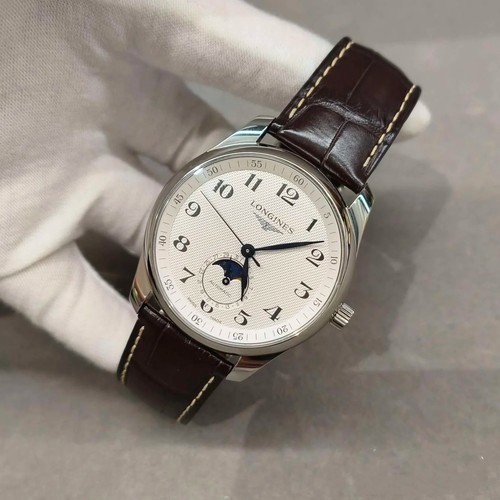 Longines Master L2.909.4.78.3 Automatic Moonphase Silver Dial Brown Strap Watch