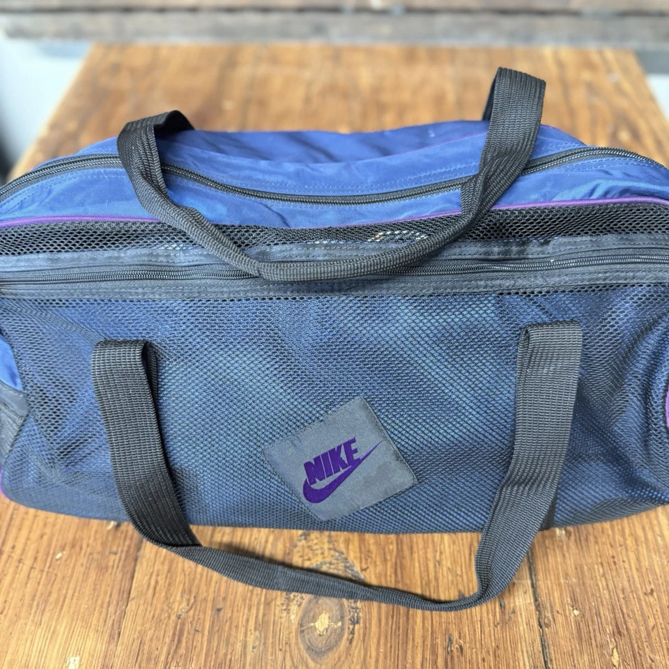 Vintage 80s Blue Purple Nike Logo Swoosh XL Gym Duffle Bag Sports Made In Korea - Image 2 of 4