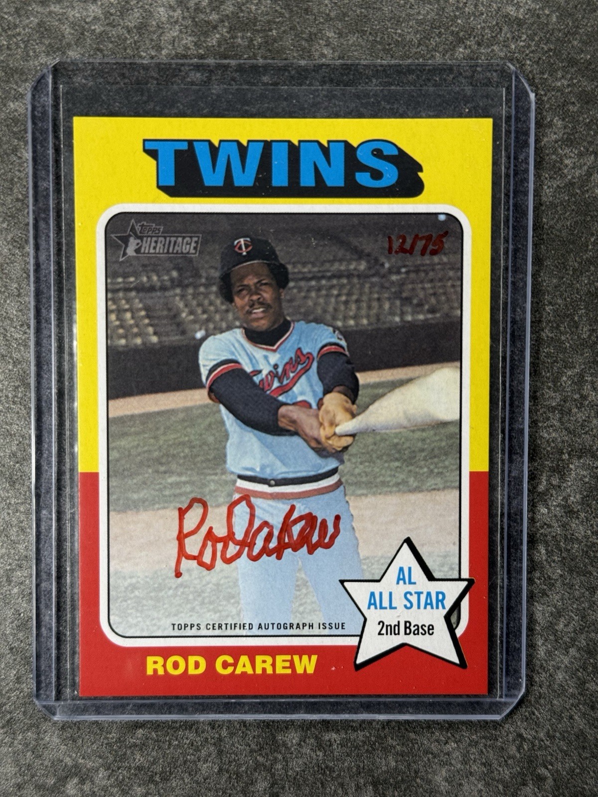 2024 Topps Heritage Real One ROD CAREW TWINS Auto RED INK /75