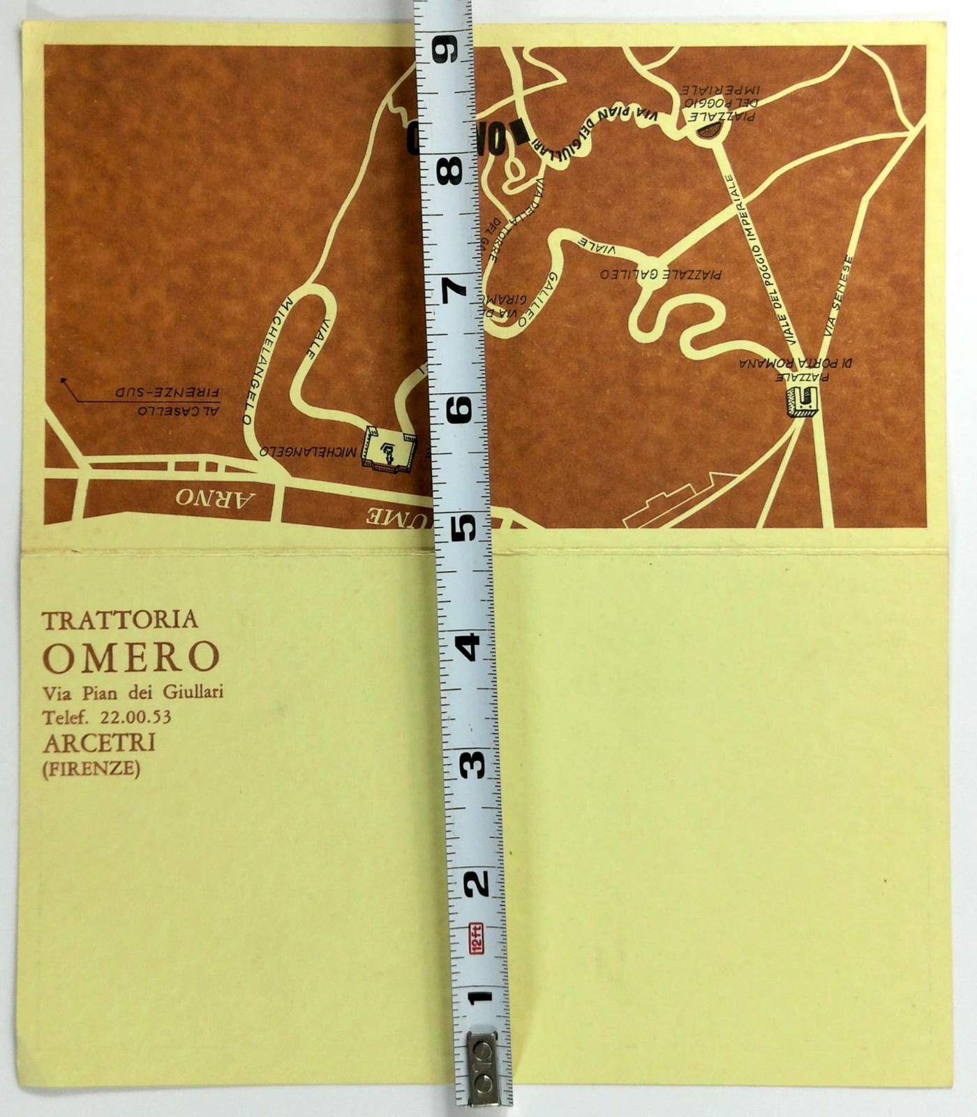 Vintage Table Card Map Advertisement TRATTORIA OMERO Firenze Florence