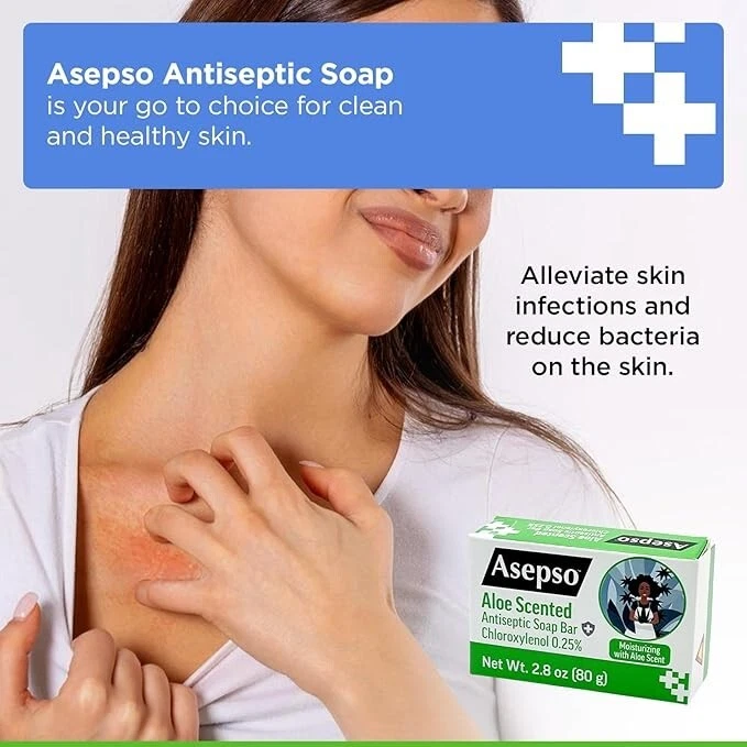 Barra de jabón antibacteriana ASEPSO, aloe, 4 piezas x 80 g/2,8, producto registrado por la fda de EE. UU. Foto 3 de 4