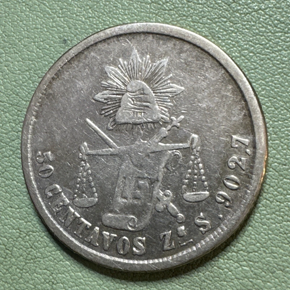 Mexico 1878/7 Zs S Silver 50 Centavos KM 407 Second Republic Details Cleaned - Image 3 of 4