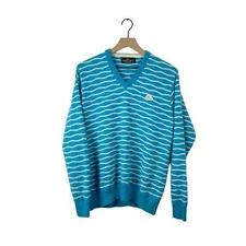 Vintage Monte Carlo kid angora blue striped v-neck pullover sweater 