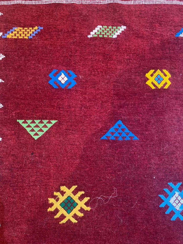 Traditional Rug . Handmade Moroccan , RED Hand-knotted Geometric Moroccan - Image 3 of 4