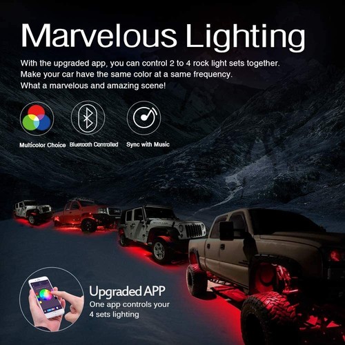 Wireless Bluetooth 8 Pods RGB LED Rock Lights Under Car Truck Neon Light OffRoad - Picture 10 of 20