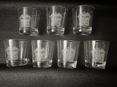 7 Vintage Whiskey Bar Glasses Etched American Eagle Symbol of Freedom 6oz