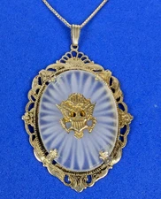 Vitg WWII Sterling Silver Camphor Glass US ARMY Sweetheart Pendant Necklace 24"