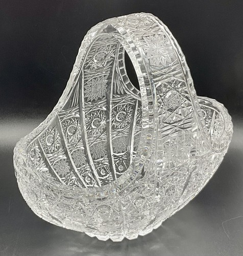 Vintage Czech Bohemian Queens Lace 24% 8” T Crystal Basket PRISTINE - Picture 8 of 10